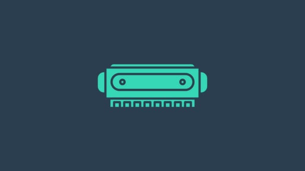 Turquoise Harmonica icoon geïsoleerd op blauwe achtergrond. Muziekinstrument. 4K Video motion grafische animatie — Stockvideo