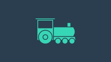 Turkuaz Retro tren simgesi mavi arkaplanda izole edildi. Toplu taşıma sembolü. 4K Video hareketli grafik canlandırması