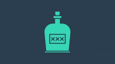 Turkuaz Alkol içeceği mavi arka planda izole edilmiş rom şişesi ikonu. 4K Video hareketli grafik canlandırması