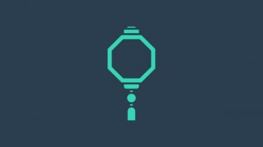 Turkuaz Çin kağıt fener ikonu mavi arka planda izole edildi. 4K Video hareketli grafik canlandırması