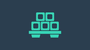 Kesme tahtası simgesi üzerindeki turkuaz suşi mavi arka planda izole edildi. Tahtada Asya yemeği suşisi. 4K Video hareketli grafik canlandırması