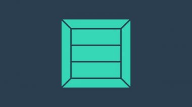 Turkuaz tahta kutu simgesi mavi arkaplanda izole edildi. 4K Video hareketli grafik canlandırması