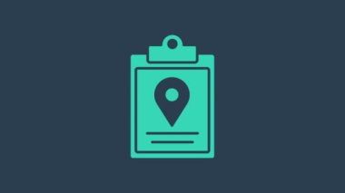 Turkuaz Belge İşaretleme Sistemi simgesi mavi arkaplanda izole edildi. Paket takibi. 4K Video hareketli grafik canlandırması