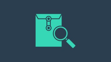 Mavi arkaplanda izole edilmiş büyüteç simgesi içeren turkuaz zarf postası. 4K Video hareketli grafik canlandırması