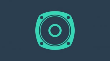 Turkuaz Stereo hoparlör ikonu mavi arkaplanda izole edildi. Ses sistemi hoparlörleri. Müzik ikonu. Müzikal sütun hoparlörü. 4K Video hareketli grafik canlandırması