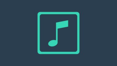 Turkuaz müzik notası, mavi arkaplanda izole edilmiş ton simgesi. 4K Video hareketli grafik canlandırması