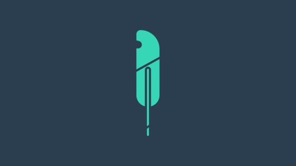Tyrkysové pero ikona izolované na modrém pozadí. Grafická animace pohybu videa 4K — Stock video