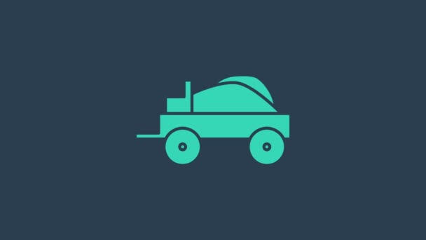 Turquoise Dziki zachód pokryte ikona wagonu izolowane na niebieskim tle. 4K Animacja graficzna ruchu wideo — Wideo stockowe