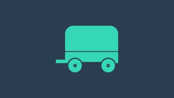 Turquoise Dziki zachód pokryte ikona wagonu izolowane na niebieskim tle. 4K Animacja graficzna ruchu wideo — Wideo stockowe