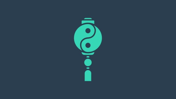 Yin Yang turquoise symbole d'harmonie et icône de l'équilibre isolé sur fond bleu. Animation graphique de mouvement vidéo 4K — Video