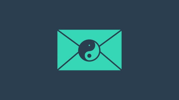 Turkis Yin Yang og konvolut ikon isoleret på blå baggrund. Symbol på harmoni og balance. 4K Video bevægelse grafisk animation – Stock-video
