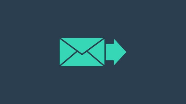 Tyrkysová ikona obálky izolovaná na modrém pozadí. Symbol dopisu e-mailem. Grafická animace pohybu videa 4K — Stock video