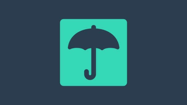 Turquoise Umbrella icon isolated on blue background. Waterproof icon. Protection, safety, security concept. Water resistant symbol. 4K Video motion graphic animation — Stock Video