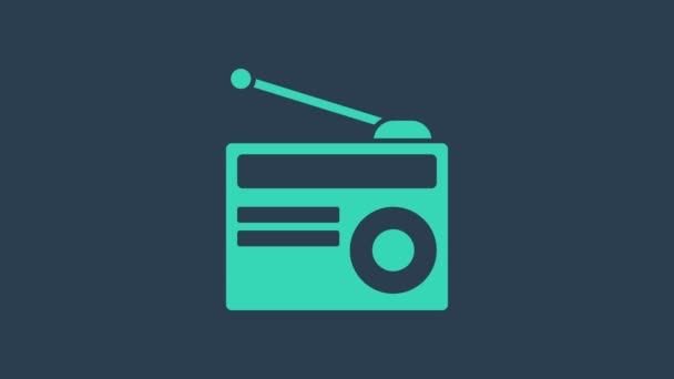"Бирюзовое радио" с иконкой на синем фоне. Видеографическая анимация 4K — стоковое видео