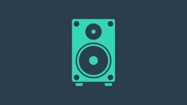 Turkuaz Stereo hoparlör ikonu mavi arkaplanda izole edildi. Ses sistemi hoparlörleri. Müzik ikonu. Müzikal sütun hoparlörü. 4K Video hareketli grafik canlandırması