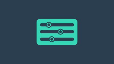 Turkuaz Ses Karıştırıcı simgesi mavi arkaplanda izole edildi. DJ ekipman kaydırma düğmeleri. Konsol karıştırılıyor. 4K Video hareketli grafik canlandırması