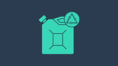 Turkuaz Eko yakıt kutusu ikonu mavi arka planda izole edildi. Çevre biyolojisi ve namlusu. Yeşil çevre ve geri dönüşüm. 4K Video hareketli grafik canlandırması