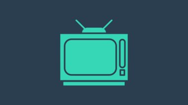Turkuaz Retro TV simgesi mavi arkaplanda izole edildi. Televizyon tabelası. 4K Video hareketli grafik canlandırması