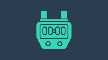 Turkuaz Kronometre simgesi mavi arkaplanda izole edildi. Zaman göstergesi. Kronometre işareti. 4K Video hareketli grafik canlandırması