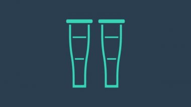 Turkuaz koltuk değneği ya da koltuk değneği simgesi mavi arkaplanda izole edilmiş. Kas iskeleti hastalığı olan insanların rehabilitasyonu için gerekli ekipman. 4K Video hareketli grafik canlandırması