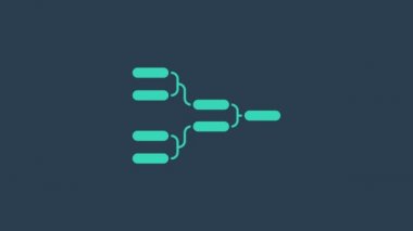 Turkuaz Sonuçlar ve ayakta duran tablolar şampiyonluk turnuva braket simgesi mavi arka planda izole edildi. 4K Video hareketli grafik canlandırması