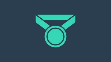 Turkuaz Madalya simgesi mavi arkaplanda izole edildi. Kazanan sembol. 4K Video hareketli grafik canlandırması