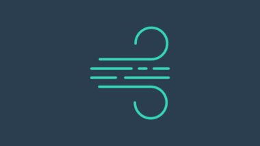 Turkuaz Rüzgar simgesi mavi arkaplanda izole edildi. Rüzgarlı bir hava. 4K Video hareketli grafik canlandırması