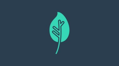 Turkuaz Yaprak simgesi mavi arkaplanda izole edildi. İşaret bırakıyor. Taze doğal ürün sembolü. 4K Video hareketli grafik canlandırması