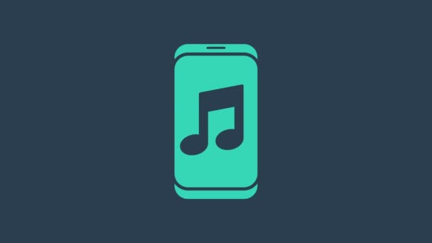 Turchese icona del lettore musicale isolato su sfondo blu. Dispositivo musicale portatile. Animazione grafica 4K Video motion — Video Stock