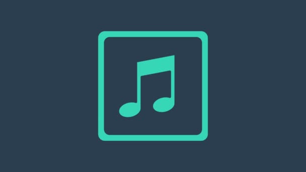 Tyrkysová nota, tónová ikona izolovaná na modrém pozadí. Grafická animace pohybu videa 4K — Stock video