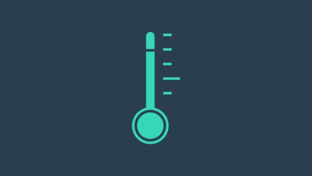 Turkuaz Meteoroloji termometresi mavi arkaplanda izole edilmiş ikonu ölçüyor. Termometre termometresi sıcak ya da soğuk hava gösteriyor. 4K Video hareketli grafik canlandırması — Stok video