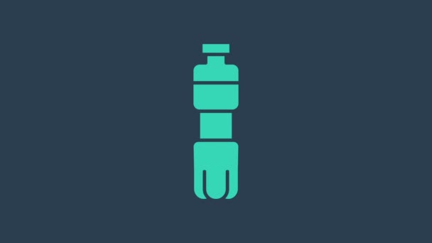 蓝色背景上孤立的绿松石水瓶图标。苏打水的标志。4K视频运动图形动画 — 图库视频影像
