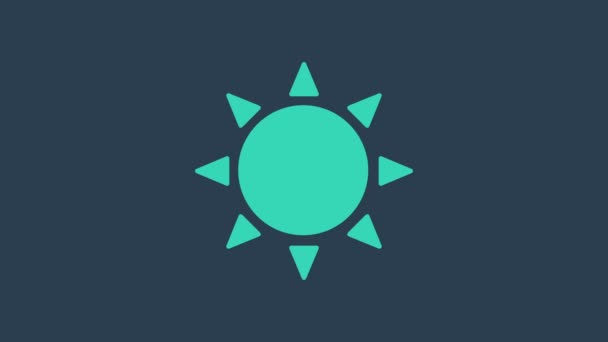 Türkisfarbenes Sonnensymbol isoliert auf blauem Hintergrund. Sommer-Symbol. Schöner sonniger Tag. 4K Video Motion Grafik Animation — Stockvideo