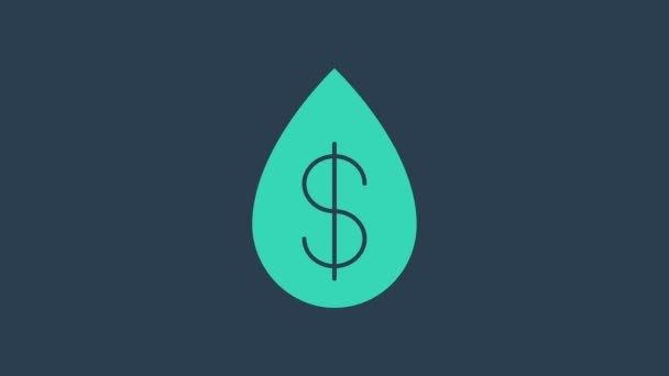Turkusowa kropla ropy z ikoną symbolu dolara na niebieskim tle. 4K Animacja graficzna ruchu wideo — Wideo stockowe