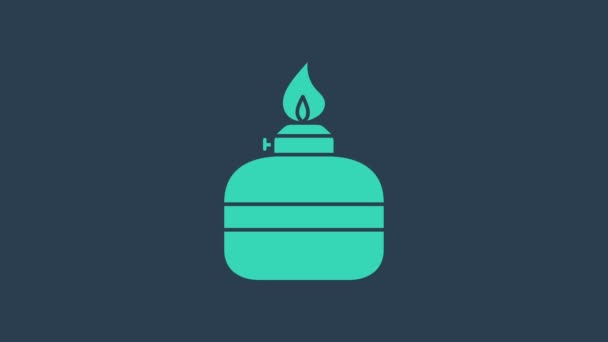 Icono del quemador de alcohol o alcohol turquesa aislado sobre fondo azul. Equipo químico. Animación gráfica de vídeo 4K — Vídeo de stock