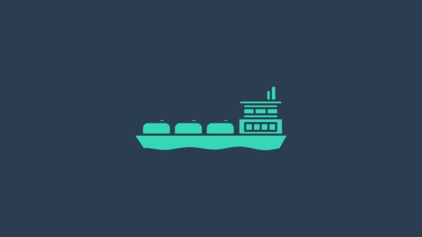 Tyrkysová Olejový tanker loď ikona izolované na modrém pozadí. Grafická animace pohybu videa 4K — Stock video