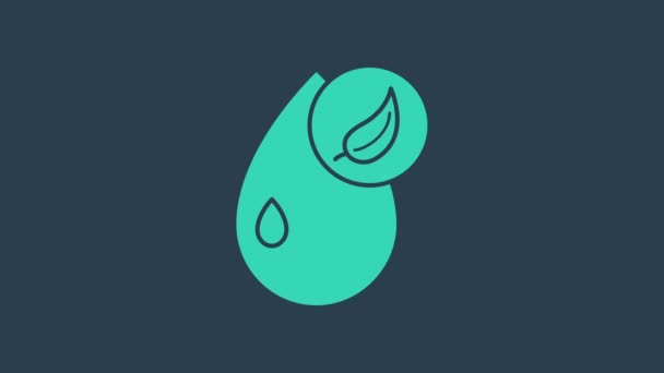Icona del biocarburante turchese isolata su sfondo blu. Eco bio. Ambiente verde e riciclo. Animazione grafica 4K Video motion — Video Stock