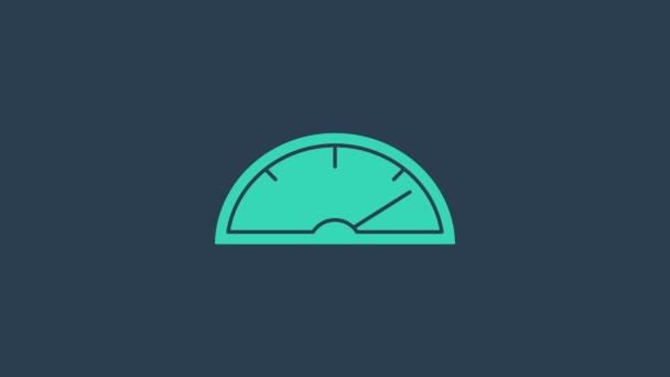 Ікона бірюзового спідометра ізольована на синьому фоні. 4K Відеографічна анімація — стокове відео