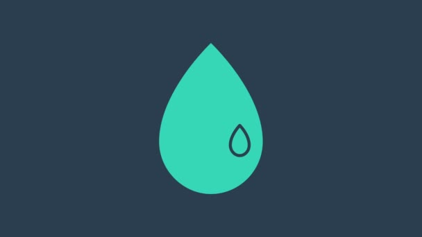 Icono de gota de aceite de turquesa aislado sobre fondo azul. Animación gráfica de vídeo 4K — Vídeos de Stock