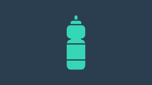 绿松石健身振动器图标隔离在蓝色背景.运动摇瓶，瓶盖用于水和蛋白质鸡尾酒。4K视频运动图形动画 — 图库视频影像