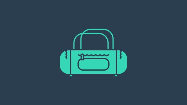 Tyrkysová ikona sportovní tašky izolované na modrém pozadí. Grafická animace pohybu videa 4K — Stock video