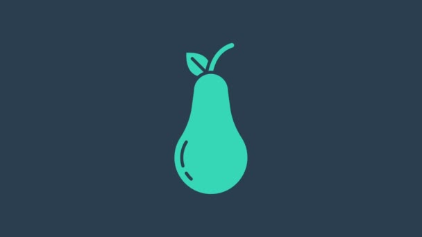 Turkusowa ikona Gruszki odizolowana na niebieskim tle. Owoce z symbolem liści. 4K Animacja graficzna ruchu wideo — Wideo stockowe
