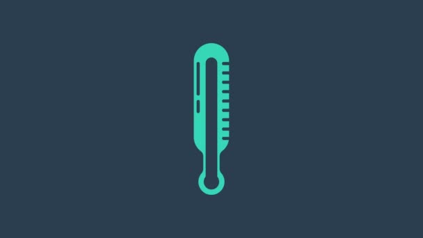 Turkusowy termometr meteorologiczny odizolowany na niebieskim tle. Urządzenia termometryczne pokazujące gorącą lub zimną pogodę. 4K Animacja graficzna ruchu wideo — Wideo stockowe
