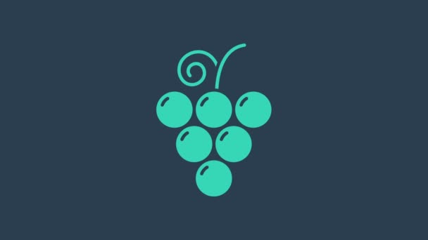 Türkises Traubenfrucht-Symbol isoliert auf blauem Hintergrund. 4K Video Motion Grafik Animation — Stockvideo