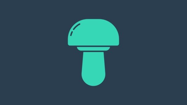 绿松石蘑菇图标隔离在蓝色背景。4K视频运动图形动画 — 图库视频影像