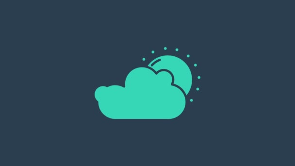 Turkos sol och moln väder ikon isolerad på blå bakgrund. 4K Video motion grafisk animation — Stockvideo