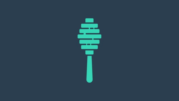 绿松石蜜粉棒图标孤立在蓝色的背景.蜂蜜勺。4K视频运动图形动画 — 图库视频影像
