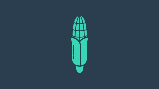 Tyrkysová ikona kukuřice izolovaná na modrém pozadí. Grafická animace pohybu videa 4K — Stock video