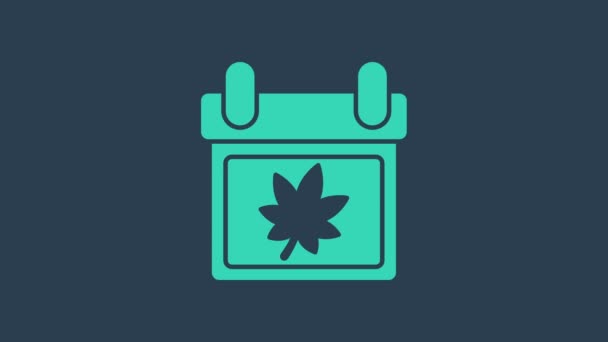 Calendrier turquoise avec icône de feuilles d'automne isolée sur fond bleu. Animation graphique de mouvement vidéo 4K — Video