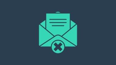 Mavi arkaplanda turkuaz silme zarfı simgesi izole edildi. Sil ya da hata mektubu. Mesajı geç. Reddedilmiş posta. 4K Video hareketli grafik canlandırması